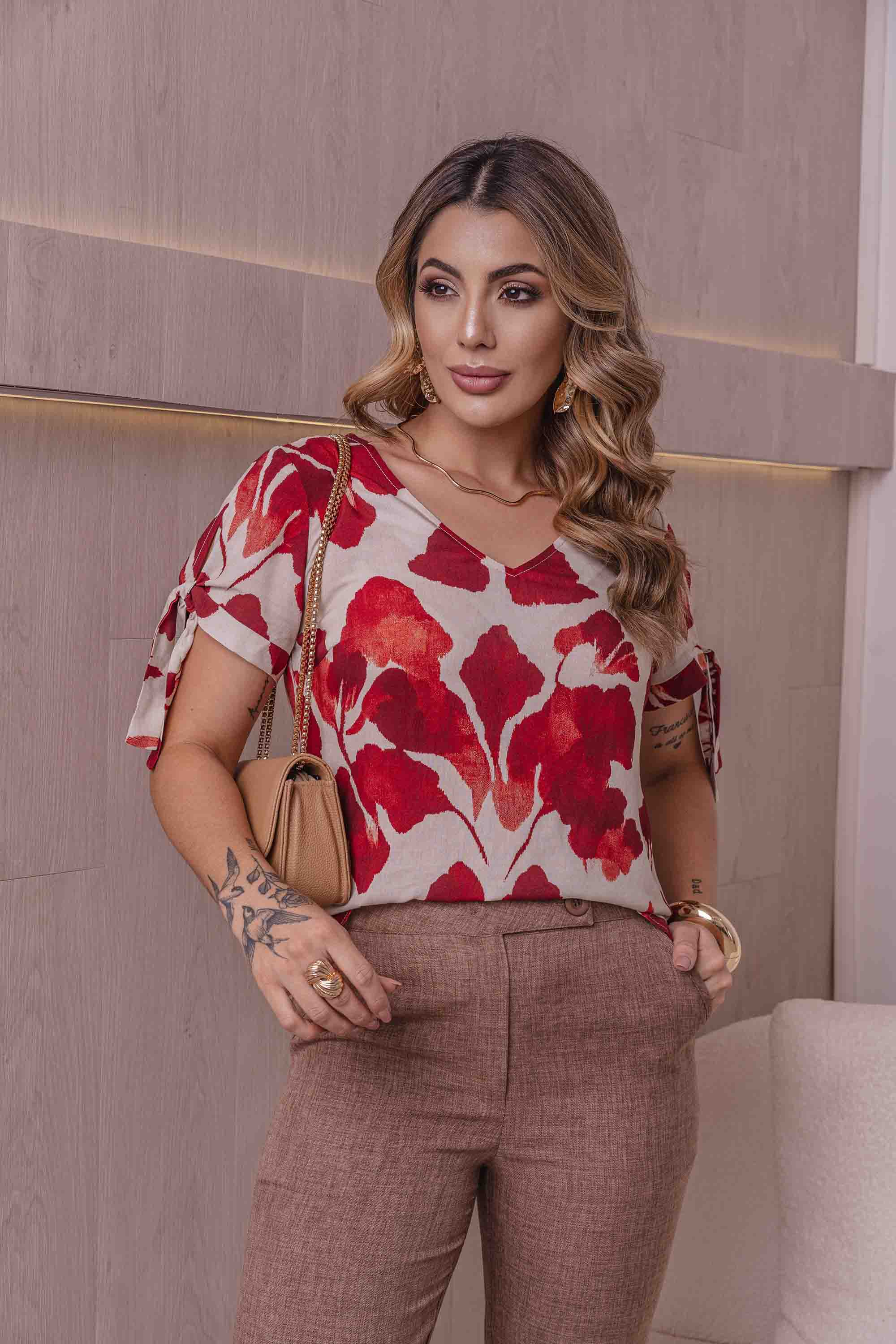 Estampa Floral Marisa Blusas Femininas Viscose Estampada Camisa